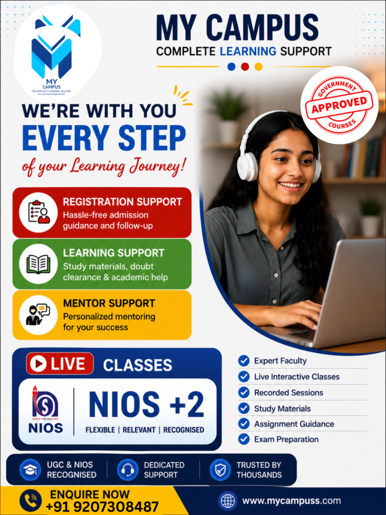 MyCampus learning support for NIOS Plus Two students with live online classes and mentor guidance